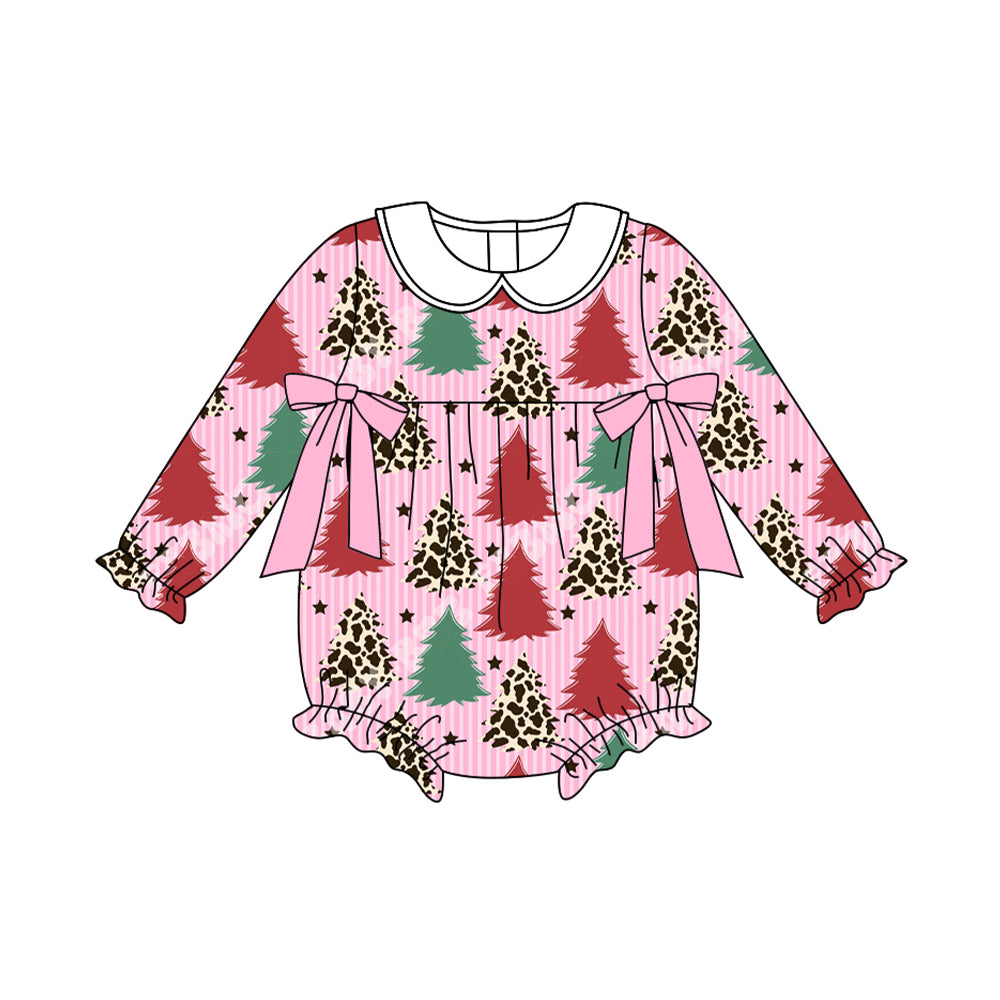 presale LR2502 Baby Girls Red Green Christmas Trees Stars Ruffle Rompers D 7.22