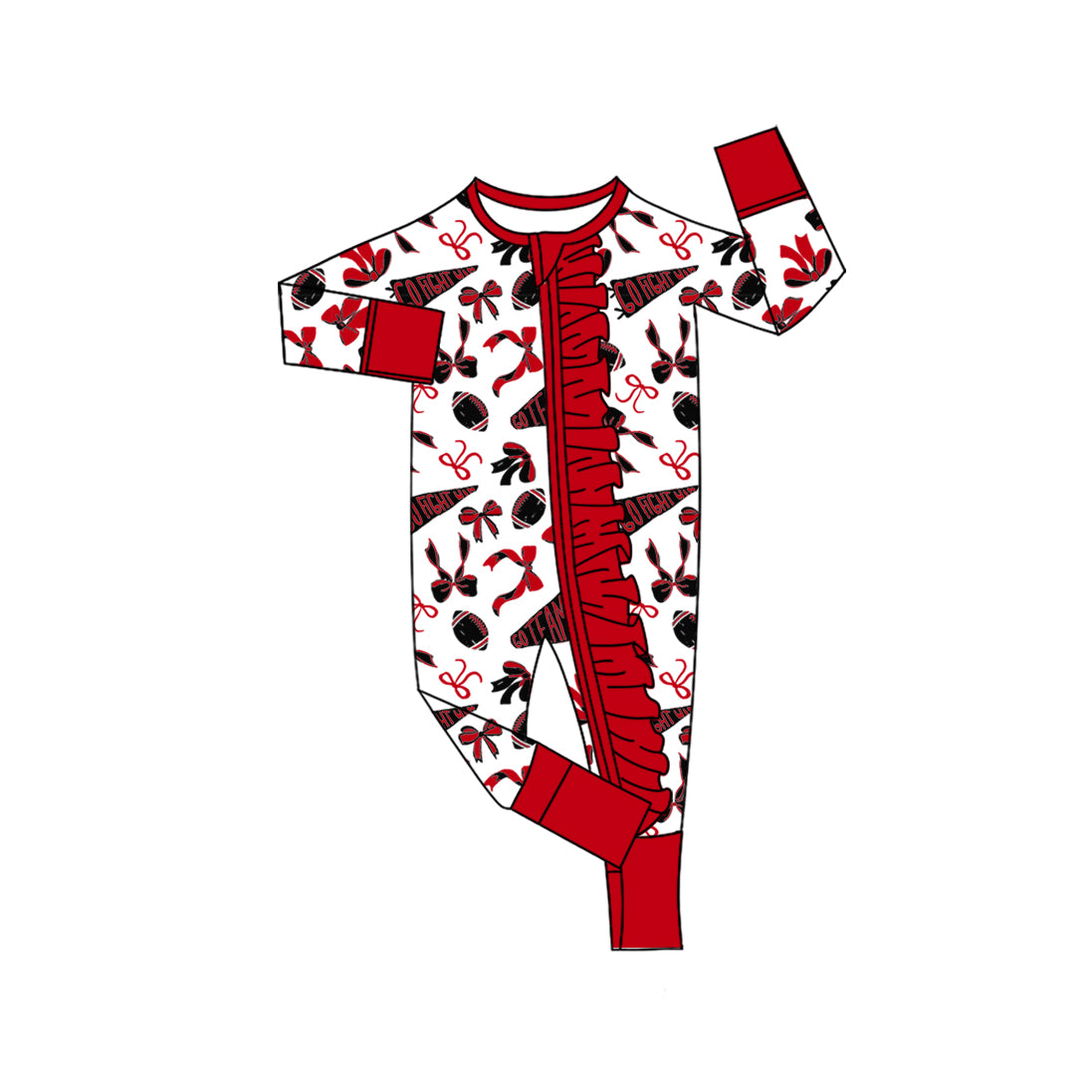 LR2512 Baby Girls Red Bows Footballs Plaid Ruffle Zipper Team Rompers D 904