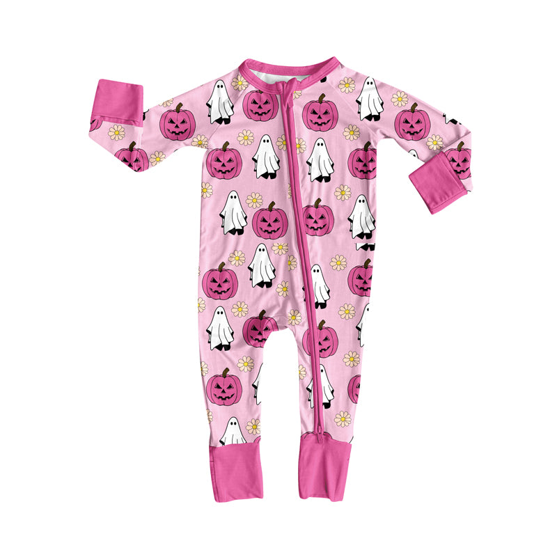 presale LR2522 Baby Boys Ghost Pumpkins Flowers Halloween Zipper Footie Rompers D 7.29