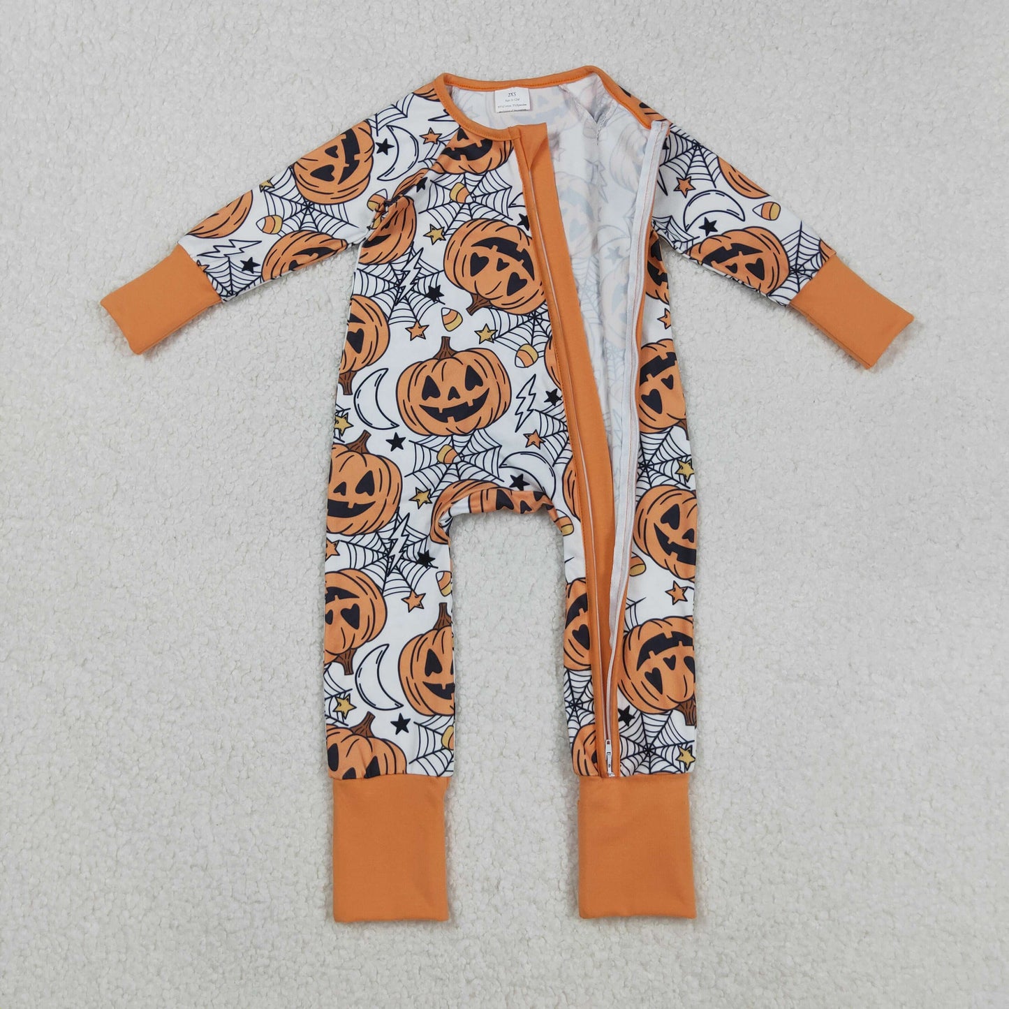 LR2528 Baby Boys Spider Web Pumpkins Halloween Zipper Footie Rompers D 8.5