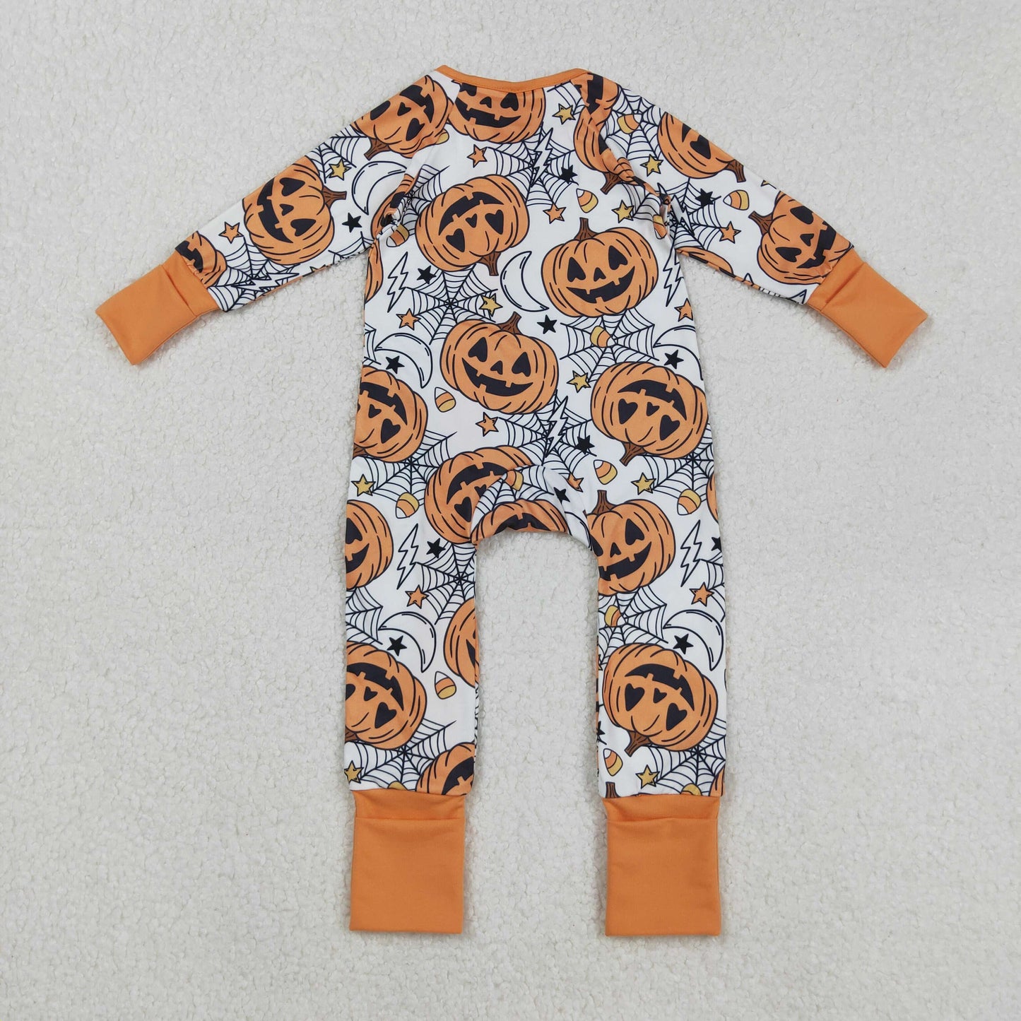 LR2528 Baby Boys Spider Web Pumpkins Halloween Zipper Footie Rompers D 8.5