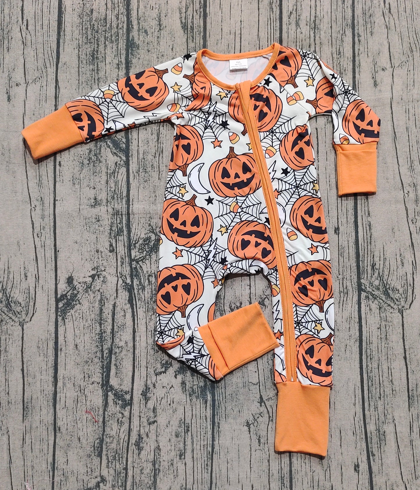 LR2528 Baby Boys Spider Web Pumpkins Halloween Zipper Footie Rompers D 8.5