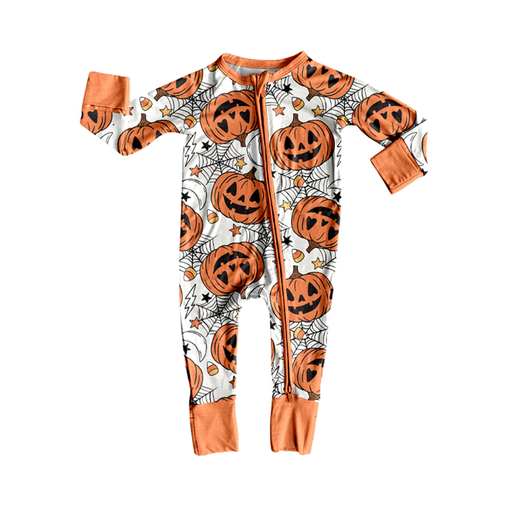 LR2528 Baby Boys Spider Web Pumpkins Halloween Zipper Footie Rompers D 8.5