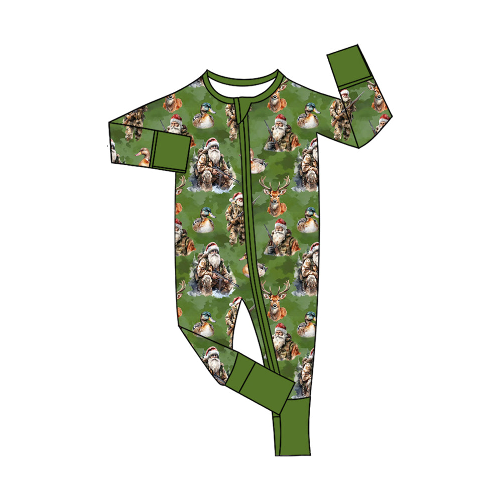 presale LR2538 Baby Girls Santa Deer Christmas Zipper Footie Rompers D 8.6