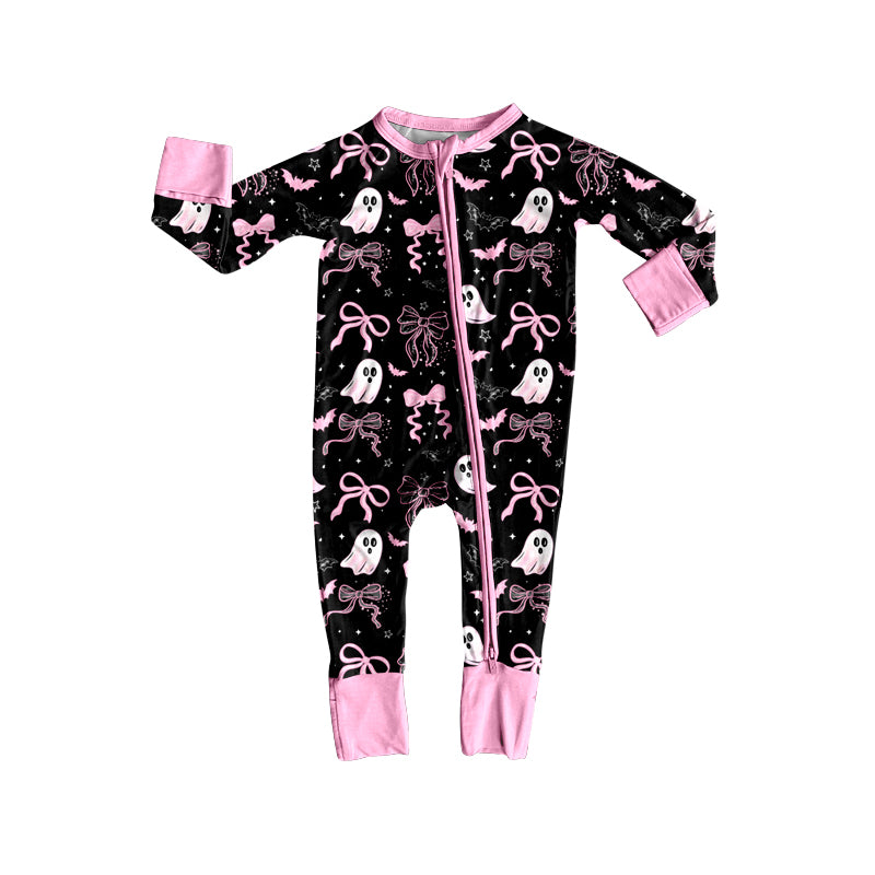 presale LR2540 Baby Boys Bows Ghosts Plaid Halloween Zipper Footie Rompers D 8.6