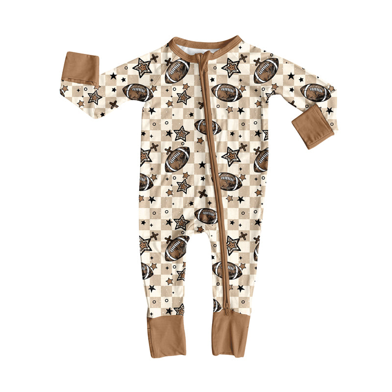 presale LR2548 Baby Boys Footballs Stars Plaid Team Zipper Footie Rompers D 8.7