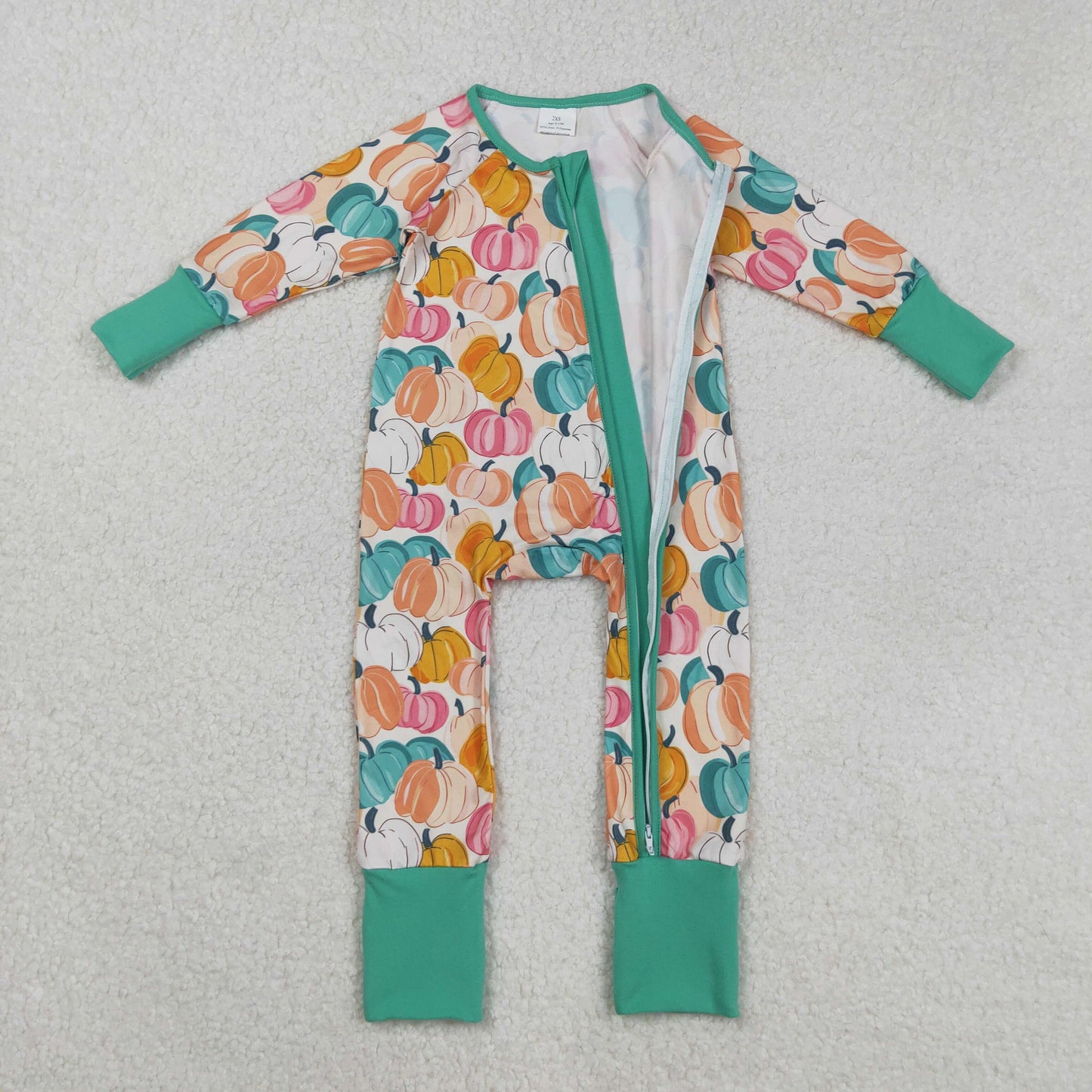 LR2552 Baby Girls Colorful Pumpkins Plaid Fall Zipper Footie Rompers D 8.7
