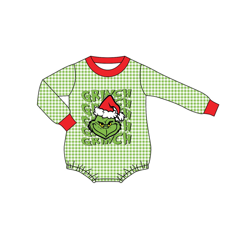 LR2555 Baby Boys Green Face Christmas Rompers D 910