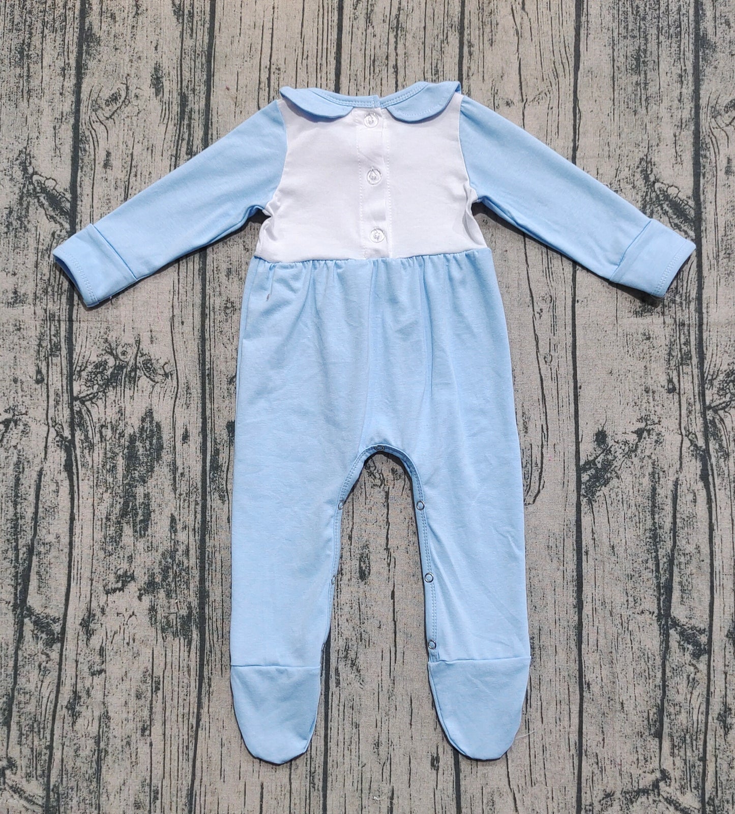 presale LR2562 Baby Boys Blue Pumpkins Turkey Fall Footed Rompers D 8.9