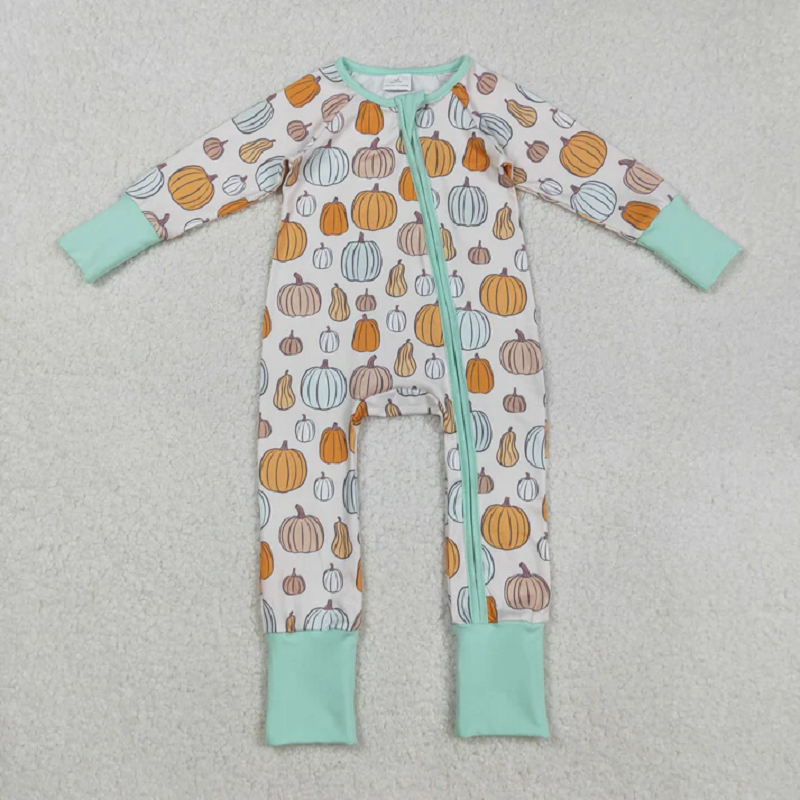 Sibling Baby Boys Colorful Pumpkins Fall Zipper Footie Rompers Pajamas Sets D 903