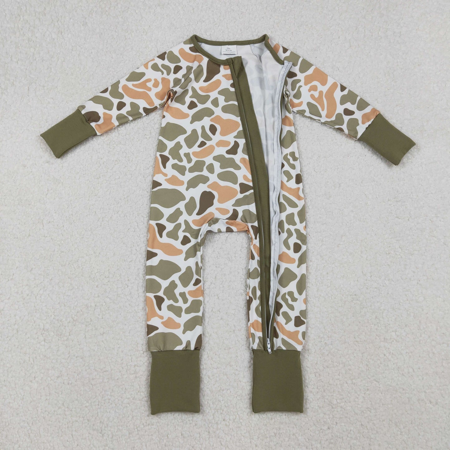 LR2578 Baby Boys Green Yellow Camo Western Zipper Footie Rompers D 926