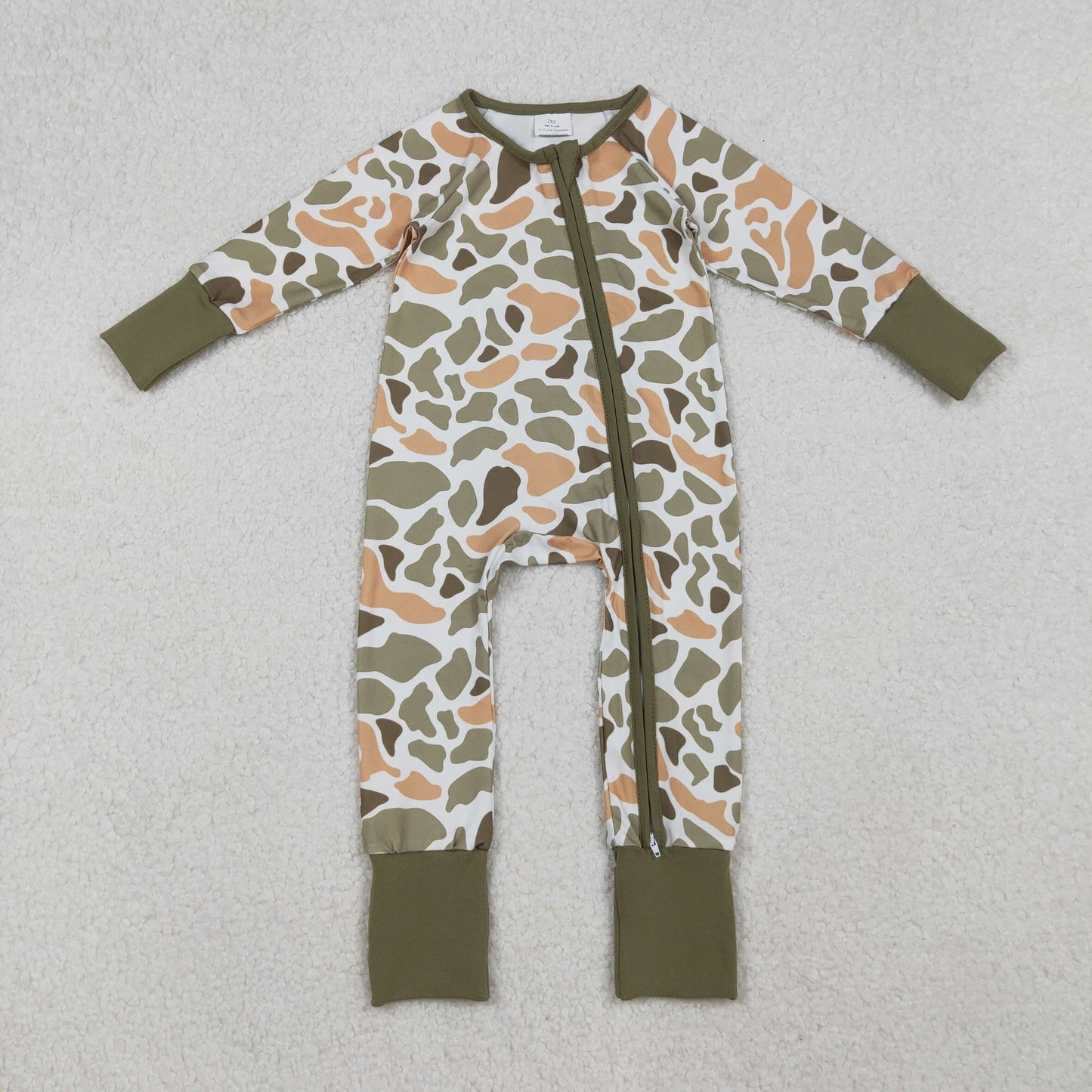 Sibling Baby Boys Green Khaki Camo Top Pants Western Pajamas Sets Zipper Rompers D 926