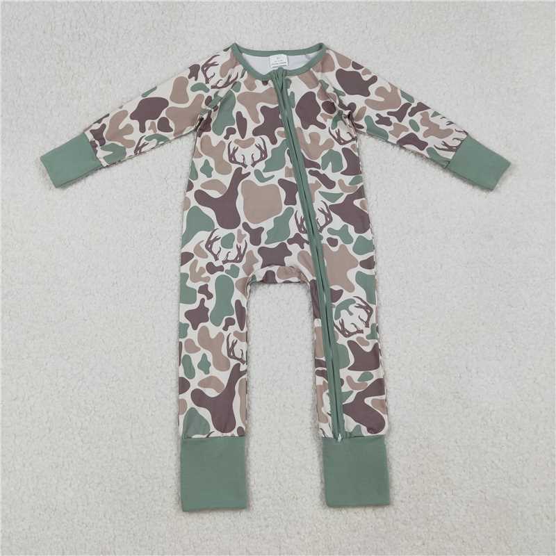 Sibling Baby Boys Green Khaki Deer Camo Pockets Zipper Hoodie Jackets Zipper Rompers D 929