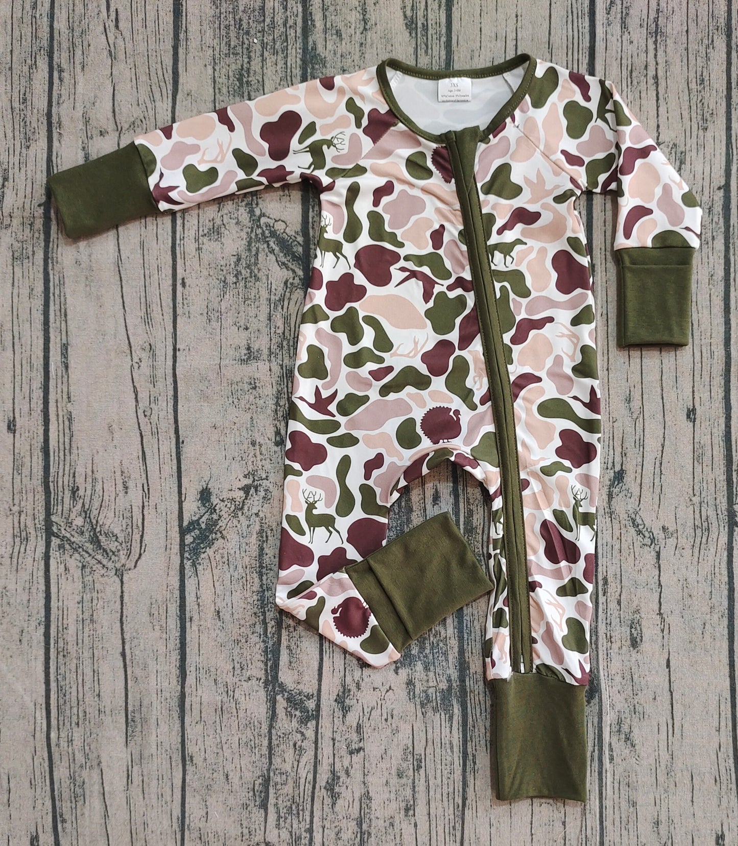 LR2590 Baby Boys Deer Ducks Dogs Camo Western Zipper Footie Rompers D 904
