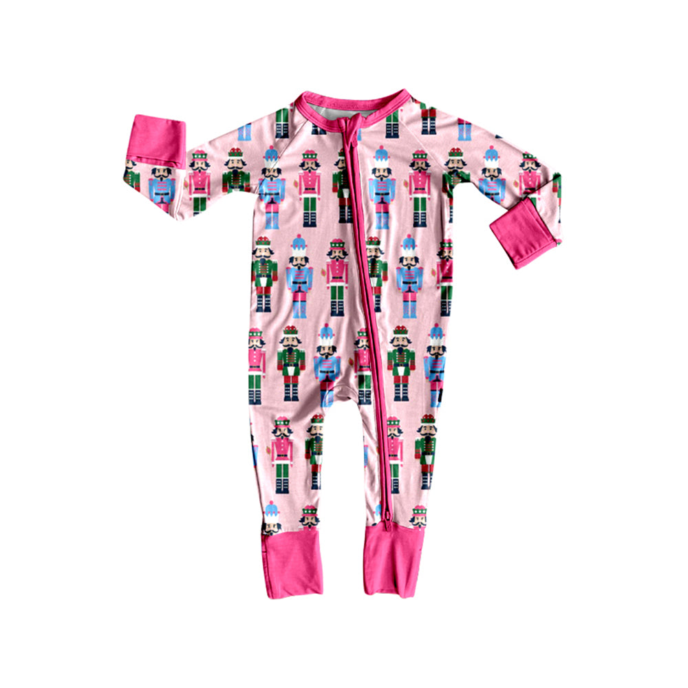presale LR2598 Baby Girls Colorful Soldiers Plaid Zipper Footie Rompers D 904