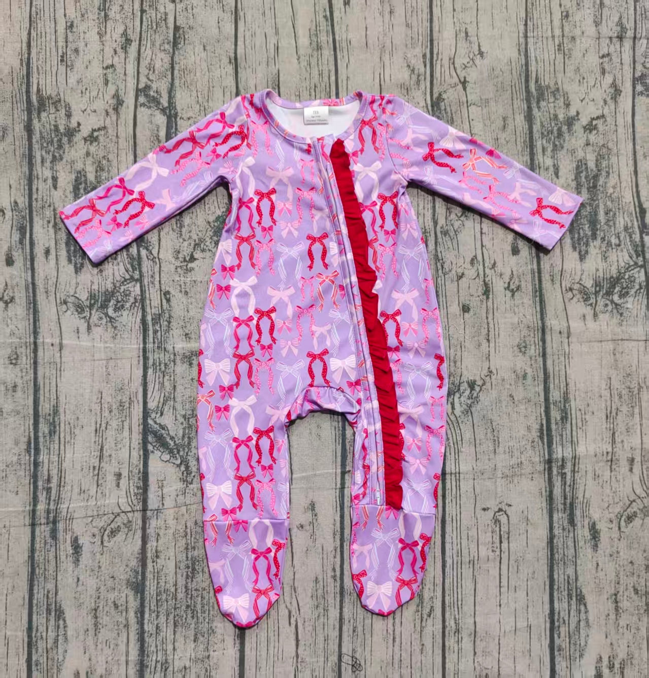 presale LR2610 Baby Girls Bows Plaid Zipper Footed Rompers D 1009