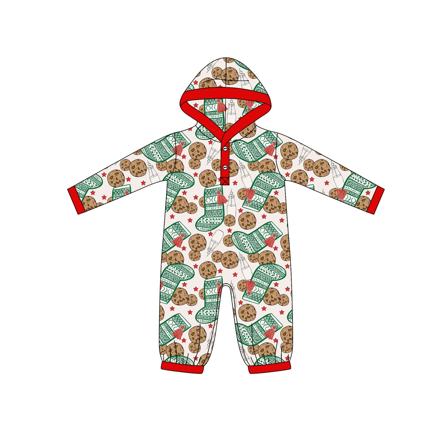 presale LR2613 Baby Boys Cookie Milk Button Christmas Footie Rompers D 904