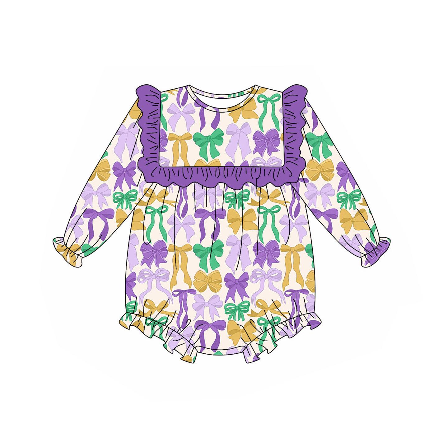 presale LR2642 Baby Boys Mardi Gras Bows Ruffle Rompers D 909