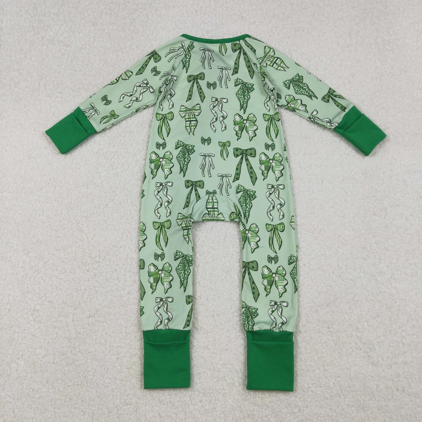 LR2654 Baby Boys Green Clover Bows St Patrick Zipper Footie Rompers D 911