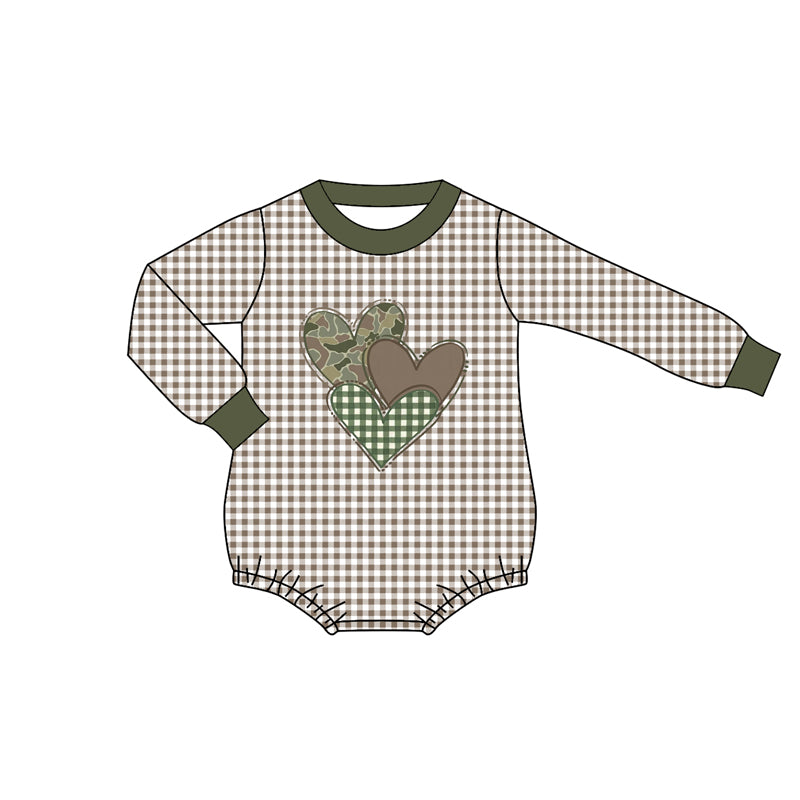 presale LR2662 Baby Boys Green Checked Camo Hearts Valentine Rompers D 912