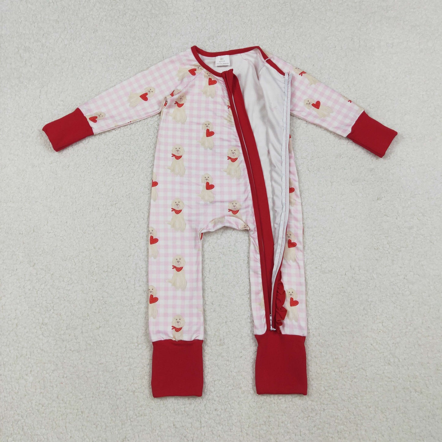 LR2681 Baby Girls Pink Stripes Hearts Pockets Pant Valentine Jumpsuits D 1023