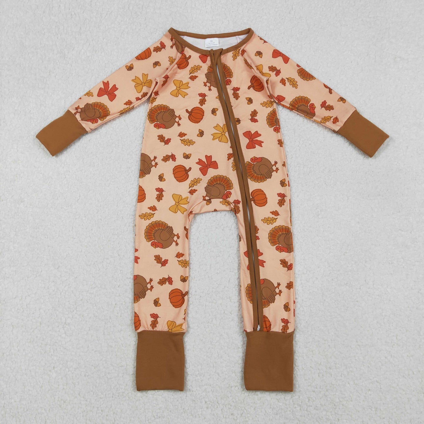 Sibling Baby Boys Bows Turkey Pumpkins Thanksgiving Two Way Zip Convertible Rompers Set D 1025