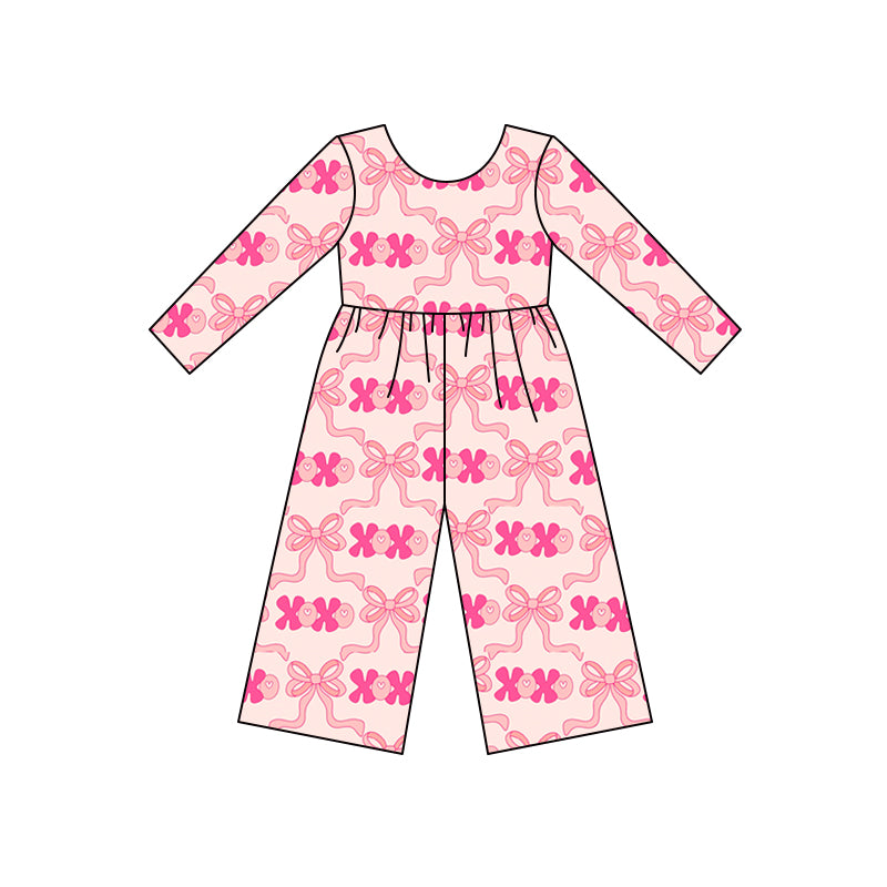 presale LR2700 Baby Girls Pink Bows XOXO Checked Valentine Pants Jumpsuits D 923