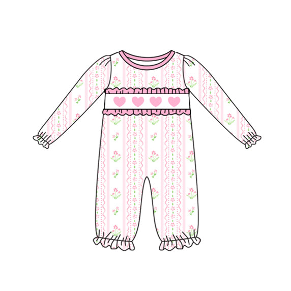presale LR2714 Baby Girls Hearts Flowers Stripe Valentine Ruffle Footie Rompers D 1105