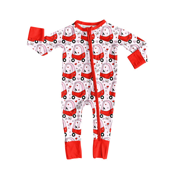 presale LR2716 Baby Girls Hearts Golf Trucks Valentine Zipper Footie Rompers D 924