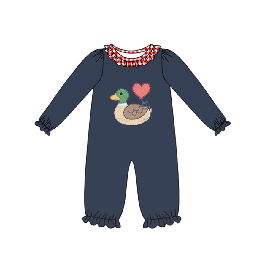 presale LR2720 Baby Girls Hearts Ducks Valentine Ruffle Footie Romper D 925