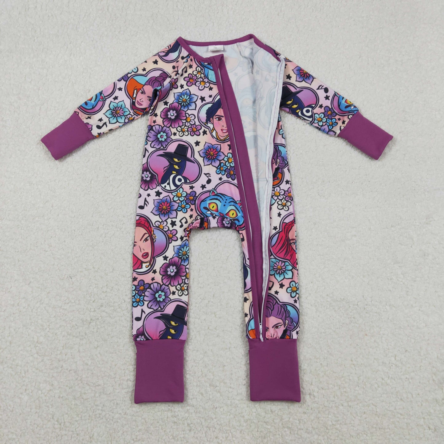 LR2732 Baby Girls Cartoon Demon Hunter Flowers Two Way Convertible Rompers D 1209