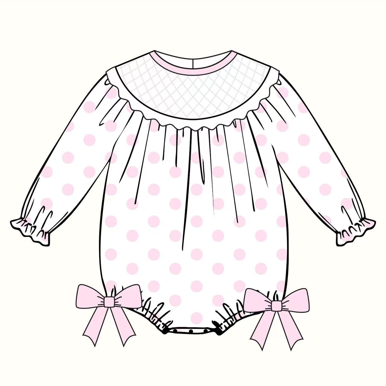 presale LR2772 Baby Girls Light Pink Polka Dots Bows Valentine Ruffle Sleeve Rompers D 1008