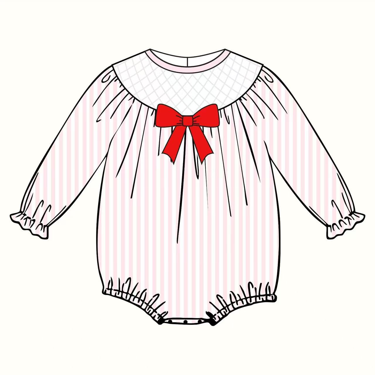 presale LR2773 Baby Girls Light Pink Stripe Red Bows Valentine Ruffle Sleeve Rompers D 1008
