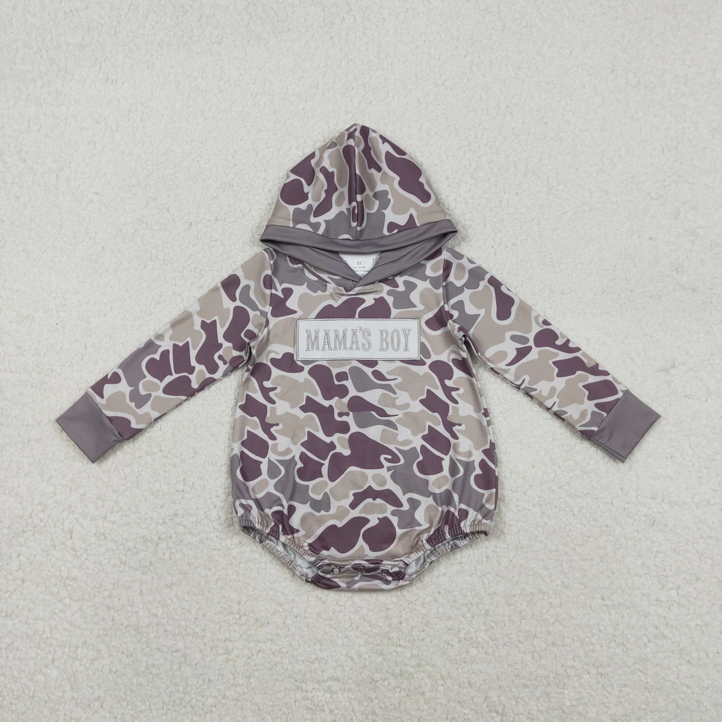 LR2792 Embroidery Mama's Boy Baby Boys Grey Camo Hoodie Rompers D 1210