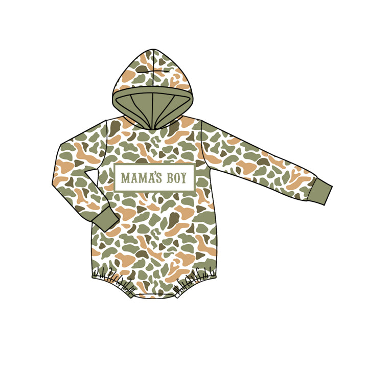 LR2798 Embroidery Mama's Boy Baby Boys Orange Camo Hoodie Rompers D 1211