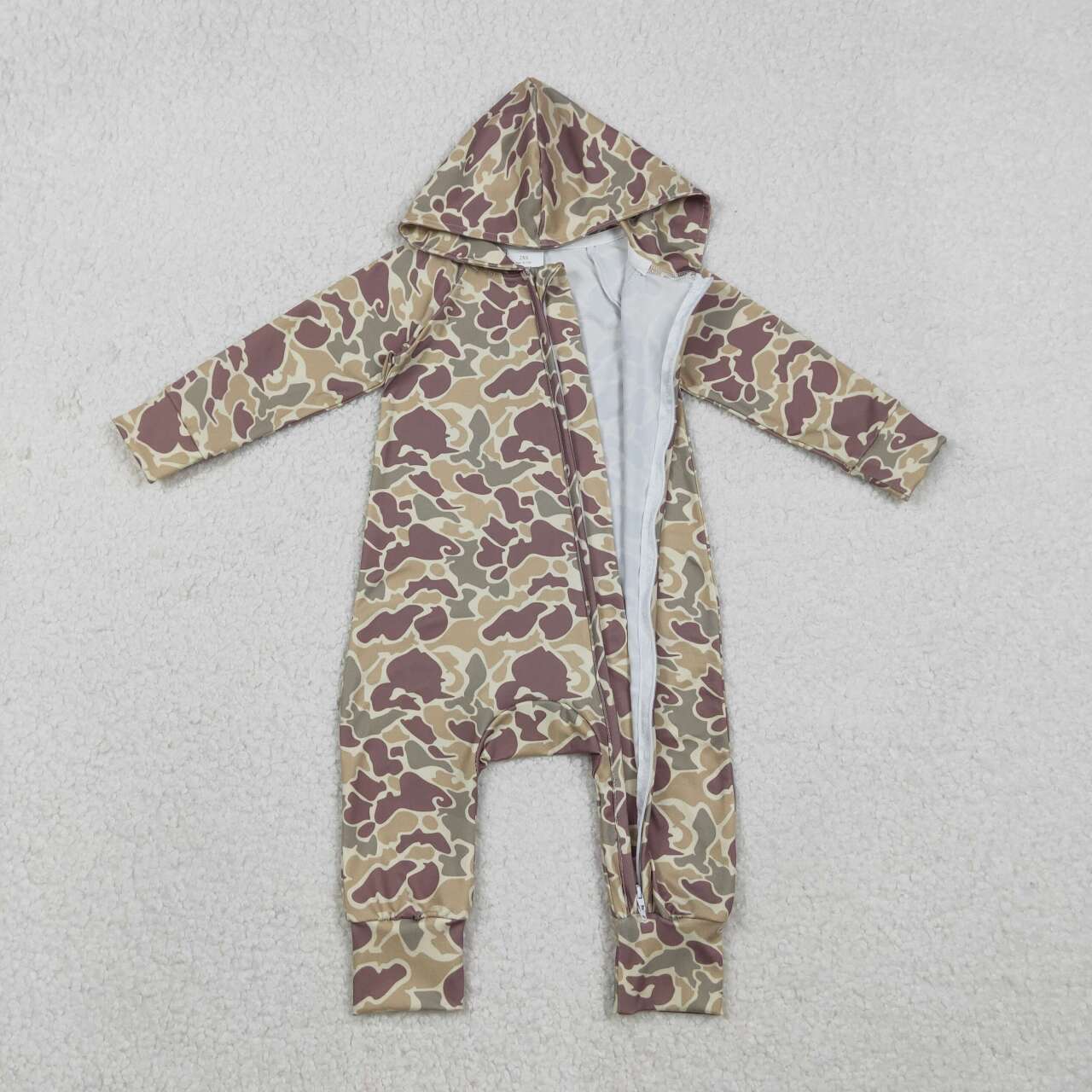 LR2812 Baby Boys Southern Khaki Camo Two Way Zip Convertible Hoodie Rompers D 1211