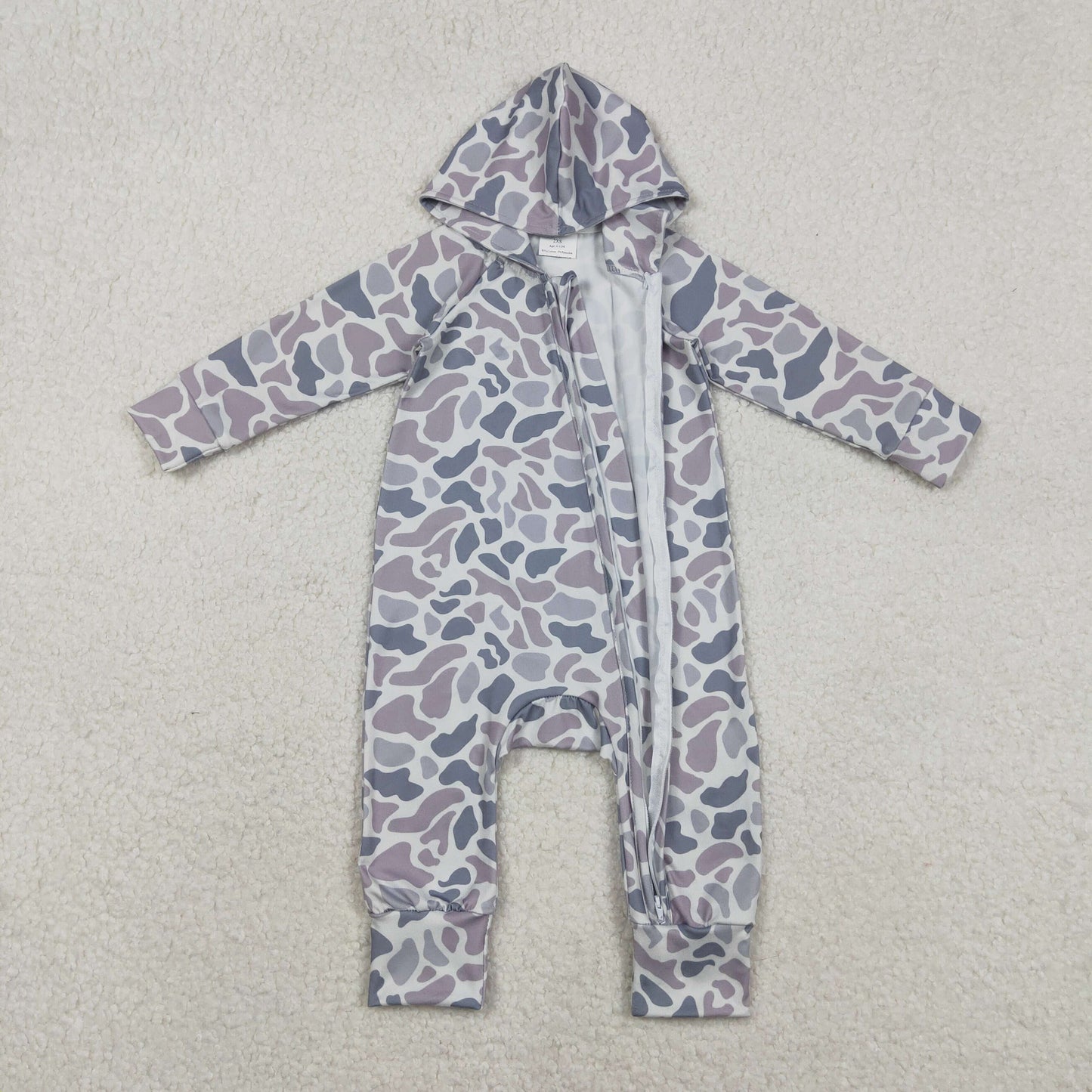 LR2813 Baby Boys Grey Camo Hoodie Two Way Zip Convertible Rompers D 1208