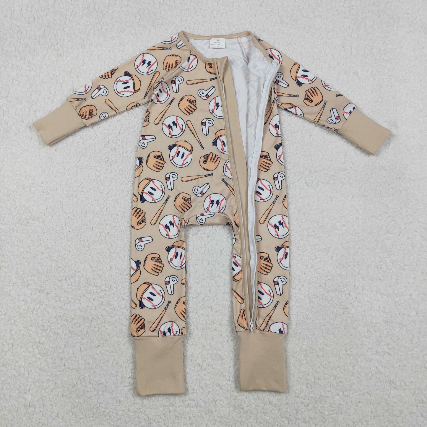 LR2816 Baby Boys Smile Baseballs Team Two Way Zip Convertible Rompers D 1122