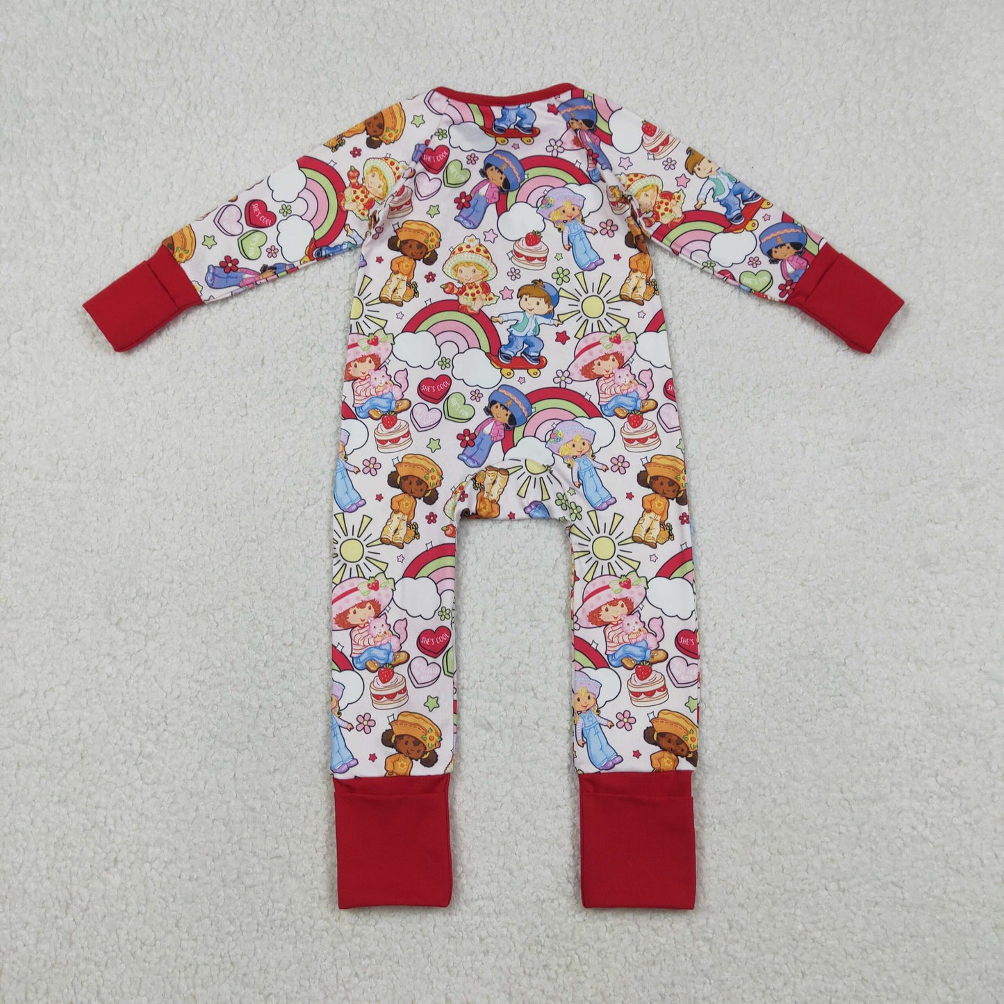 Baby Girls Convertible Rompers Strawberry Pattern Two-Way Zipper Floral Design Baby Clothes for Infants