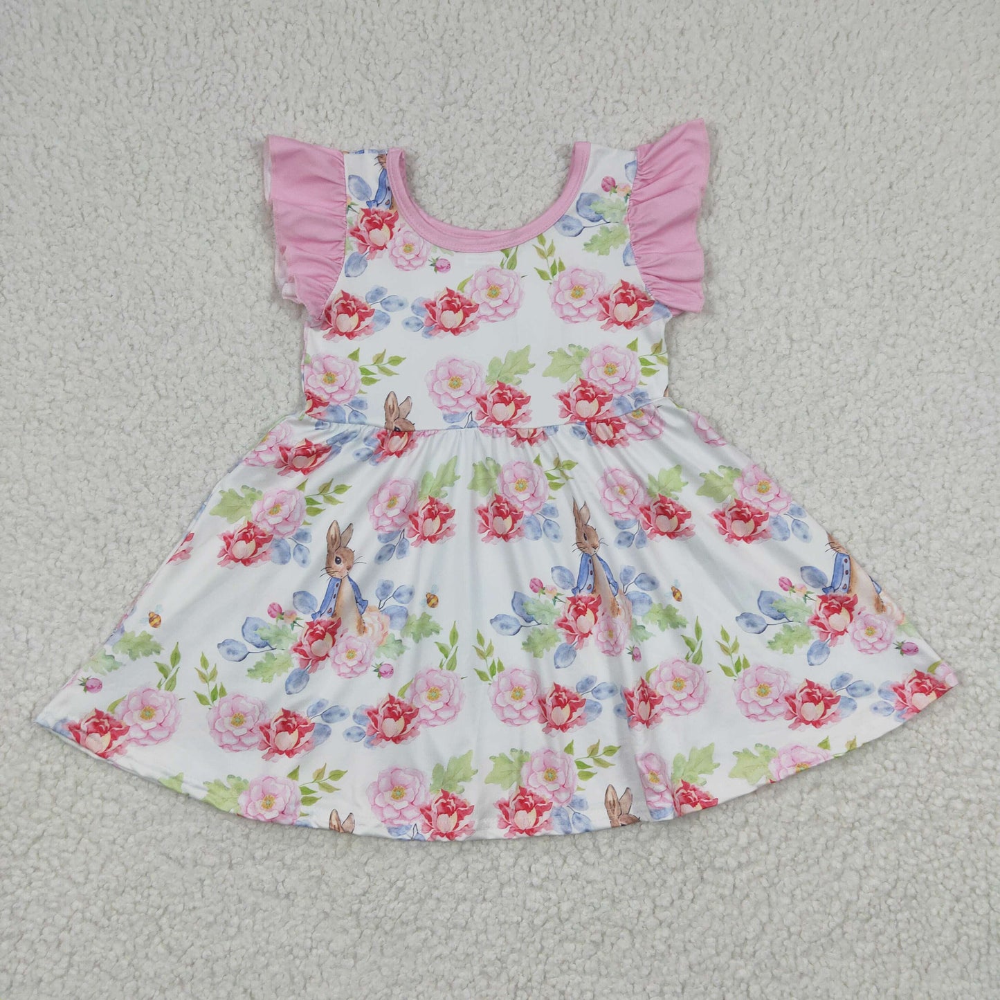 pink bunny floral pink easter flutter twirl dress