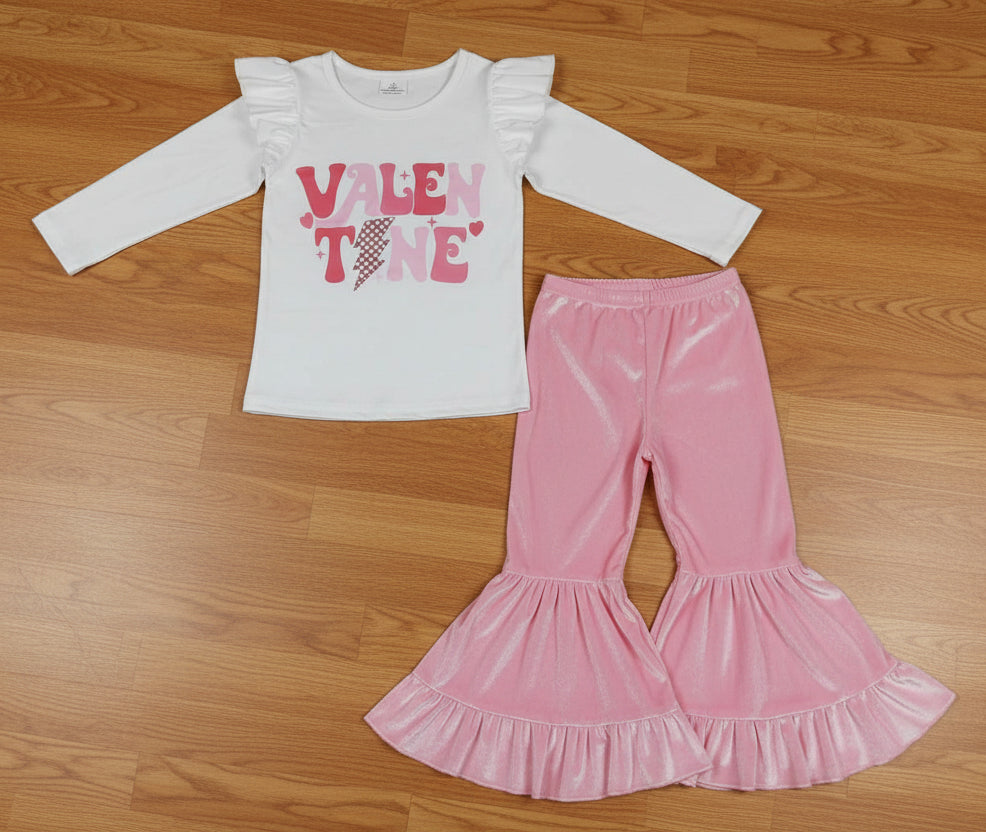 baby girl valentine letter top pink ruffle velvet set