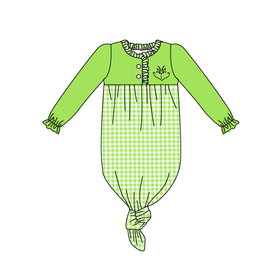 presale NB0040 Green Plaid Long Sleeve Nightgown