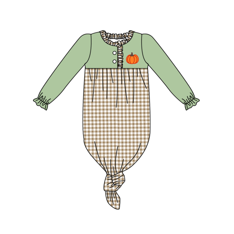 presale NB0041 Pumpkin Khaki Plaid Green Long Sleeve Nightgown