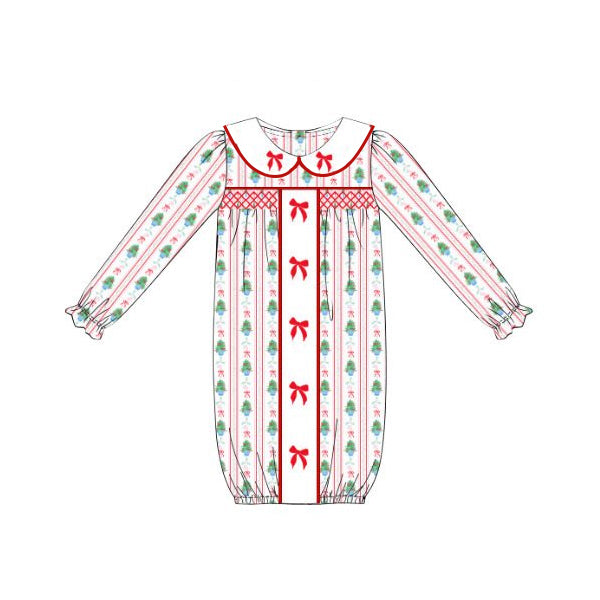 presale NB0048 Baby Girls Long Ruffle Sleeves Red Green Bows Stripes New-Born Romper D 6.11