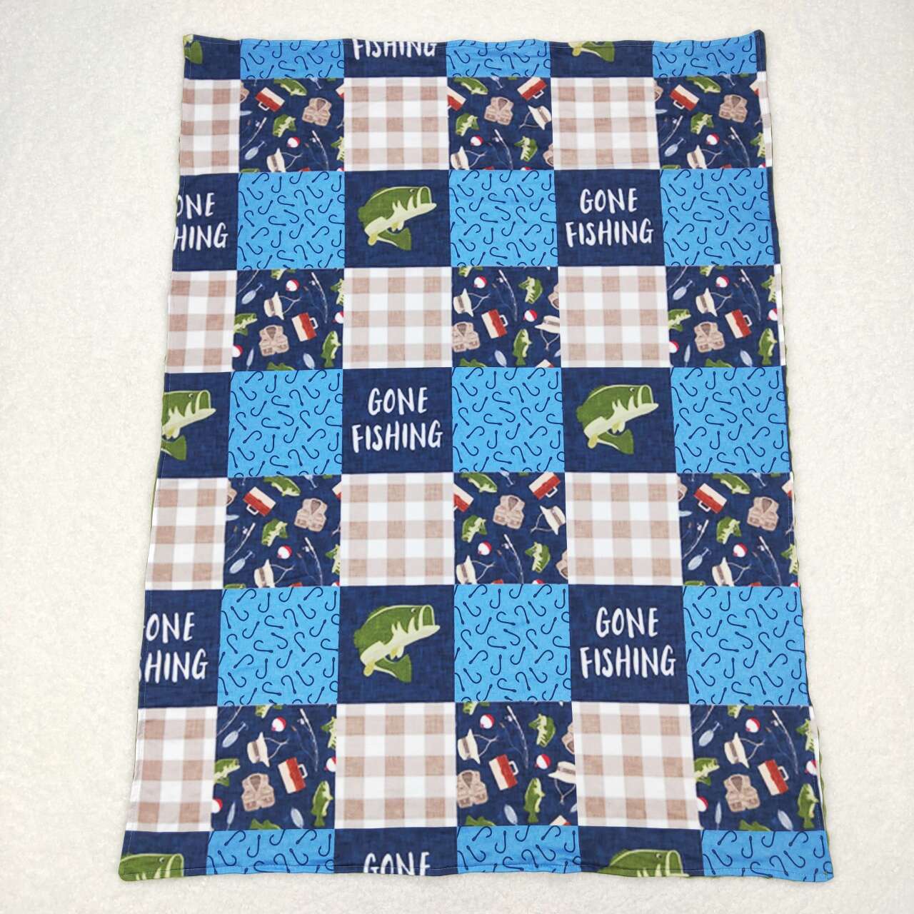 BL0097 gone fishing fishing letters green baby blanket