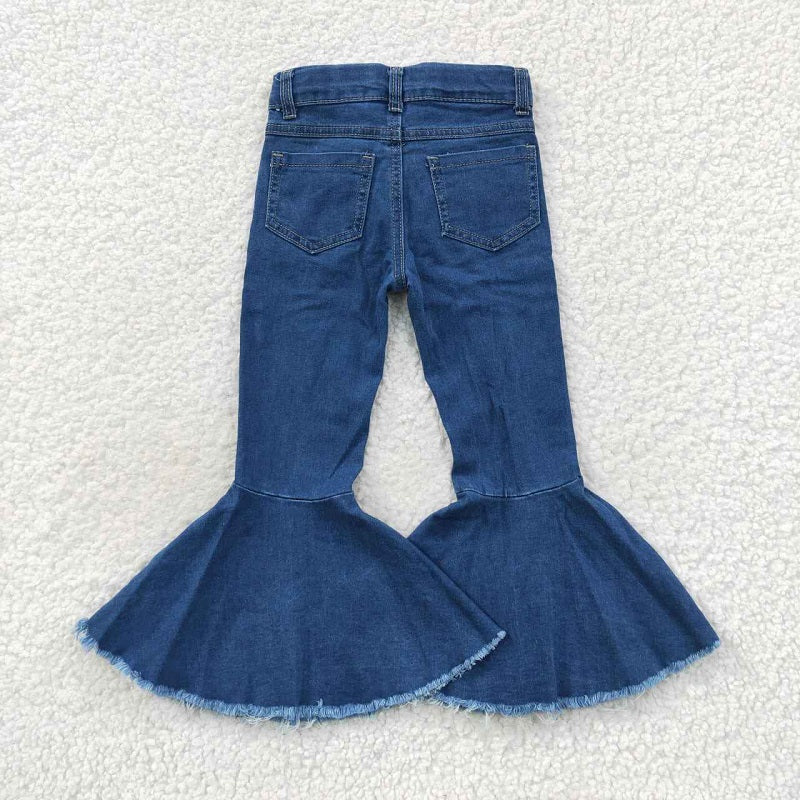P0133 Blue Distressed Denim Flared Trousers