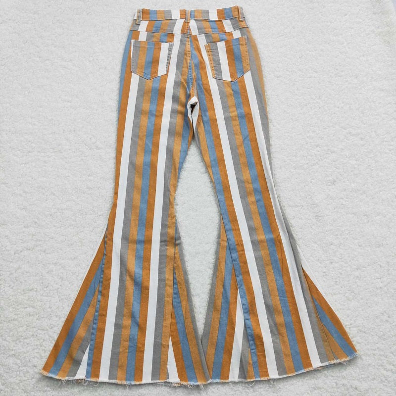 P0153 Adult Orange Off-White Striped Denim Trousers