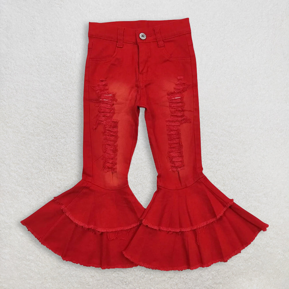 Sibling Red Denim Bell Jeans Pants for Baby Girls Infant Casual Comfortable Soft Fabric Clothing Kids Fashion