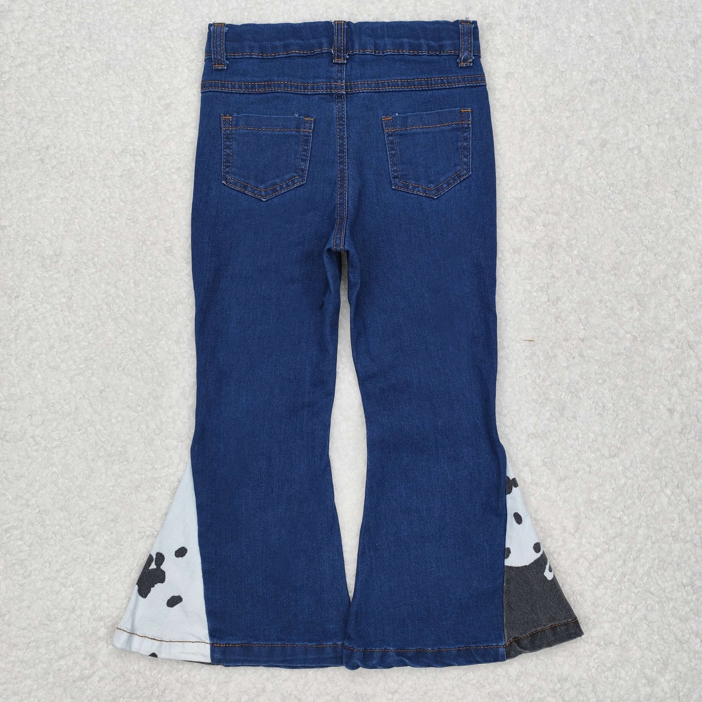 P0304 Black and white ink pattern stitching blue bleached denim trousers