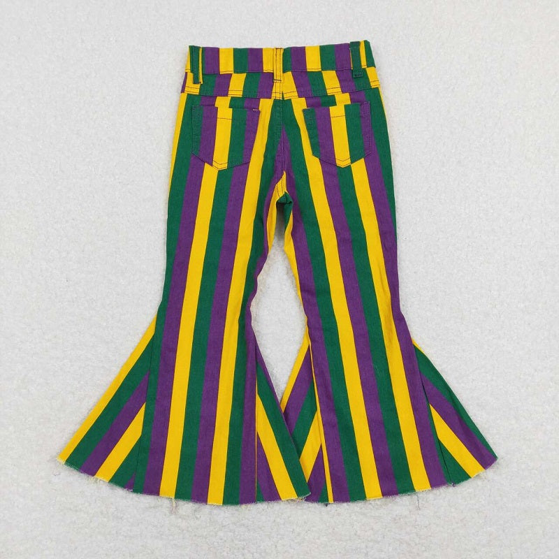 P0327 Purple green gold striped denim trousers